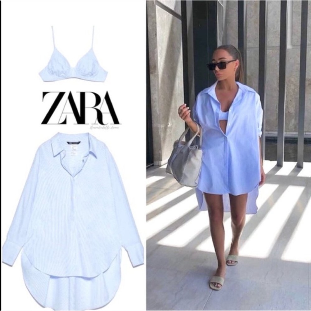 ZARA OVERSIZED SHIRT + CROPPED POPLIN TOP
